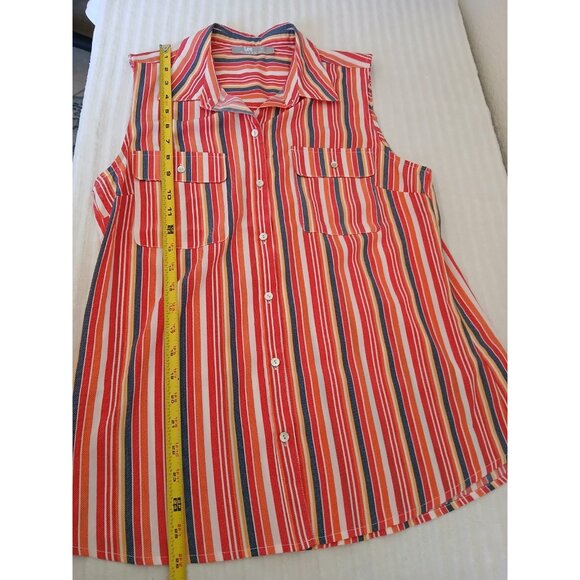 LEE RIDERS Womens Blouse Striped Button Front Shirt Multicolor Medium Sleeveless - Picture 8 of 13